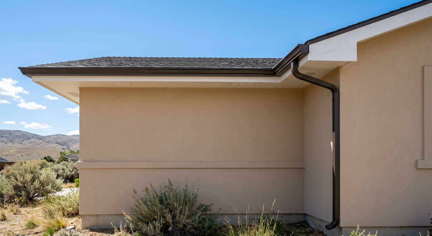 Same ranch home with new charcoal seamless gutters